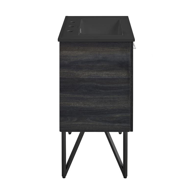 Annecy 24 In. Black Walnut Bathroom Vanity With Black, 3-Hole Ceramic Sink Top