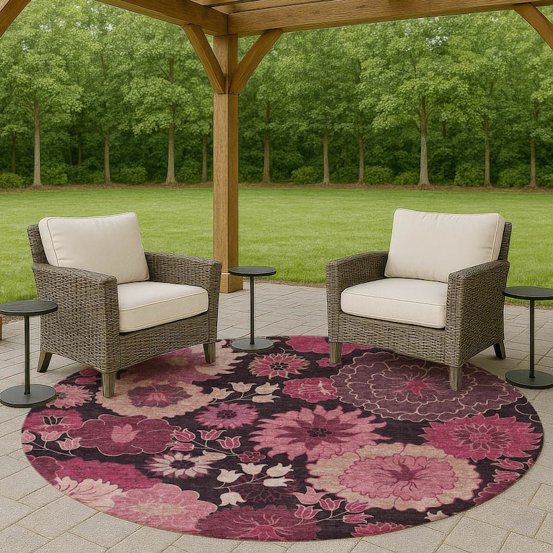 Machine Washable Indoor/ Outdoor Modern Floral Chantille Rug - Blush - 8' x 8'