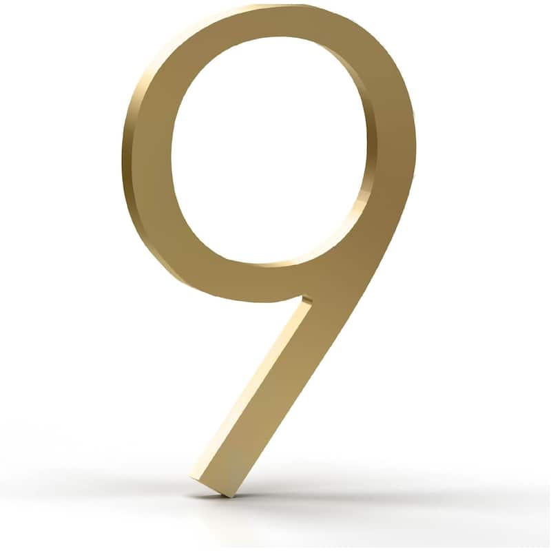 Mega Handles Modern Metal House Numbers | Heavy Duty Outdoor Address Digits | Easy to Install, Floating or Flush Mount Design - 9 - Satin Brass
