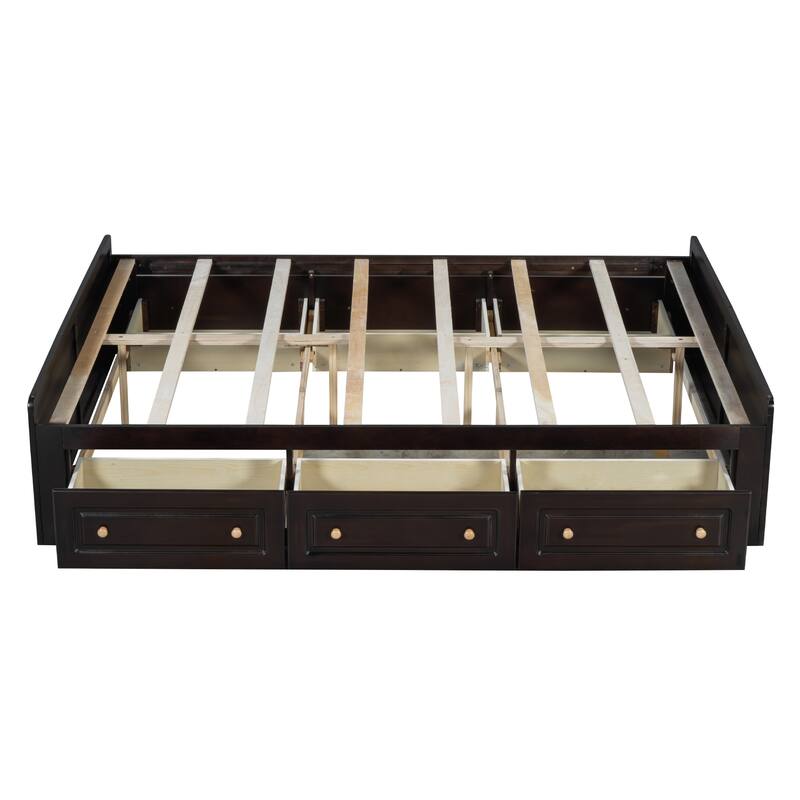 Open Frame Wooden Platform Bed Queen Size 6 Drawers