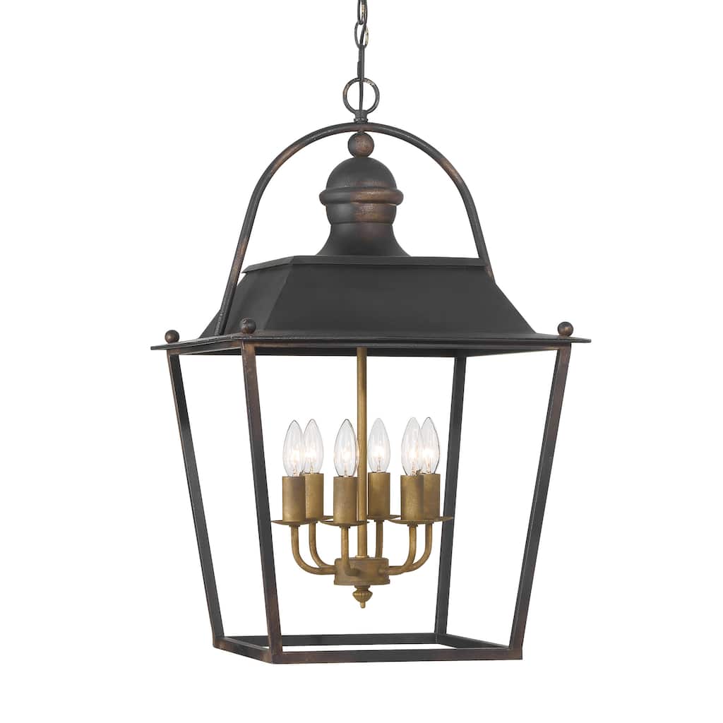 Golden Lighting Christoff 6-light Pendant in Antique Black Iron - Silver