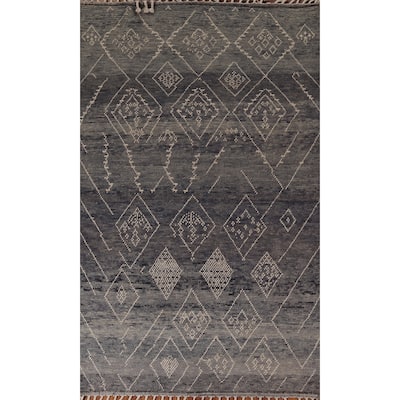 Blue & Gray Moroccan Area Rug Hand-Knotted Wool Carpet - 5'11"x 10'0"