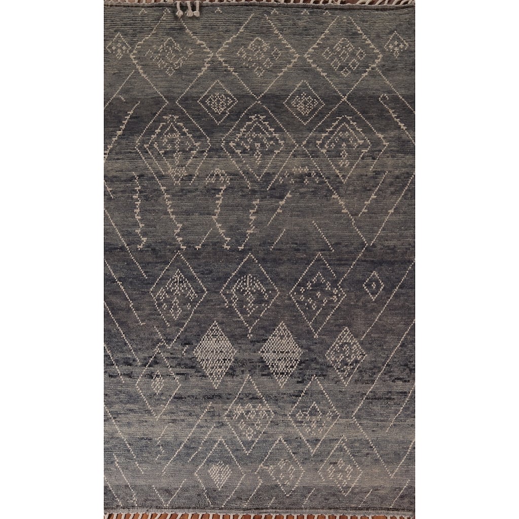 Blue & Gray Moroccan Area Rug Hand-Knotted Wool Carpet - 5'11"x 10'0"