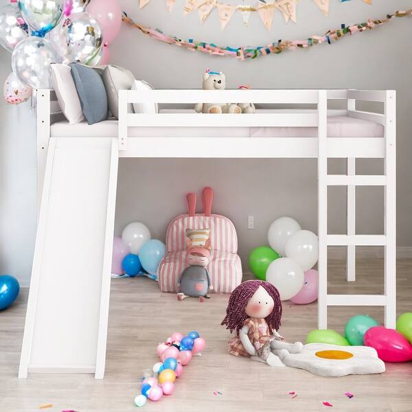 slide 2 of 14, Modern Full Size Multifunctional Design Wood Loft Bed With Slide,No Box Spring Required