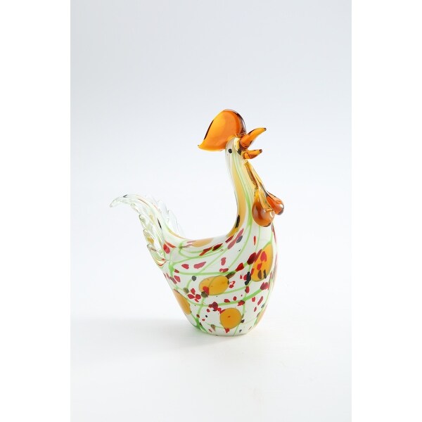9.5" Vibrantly Colored Hand Blown Glass Chicken Figurine - N/A