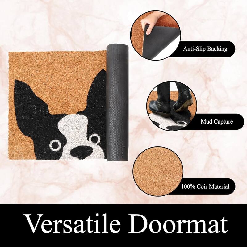 A1HC Natural Coco Coir Door Mat with Heavy Duty Non-Slip PVC Backing - 18" x 30" - Easy to Clean