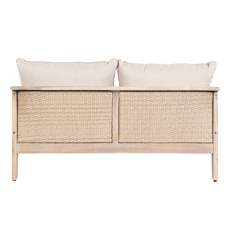 Christopher Knight Home - Hartford 4-Piece Outdoor Acacia Wood Patio Seating Set with Wicker Back and Cushions