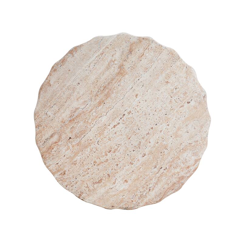 Outdoor Indoor Lightweight Concrete Side Table, Cylinder Travertine Finish Accent Table - 18.47