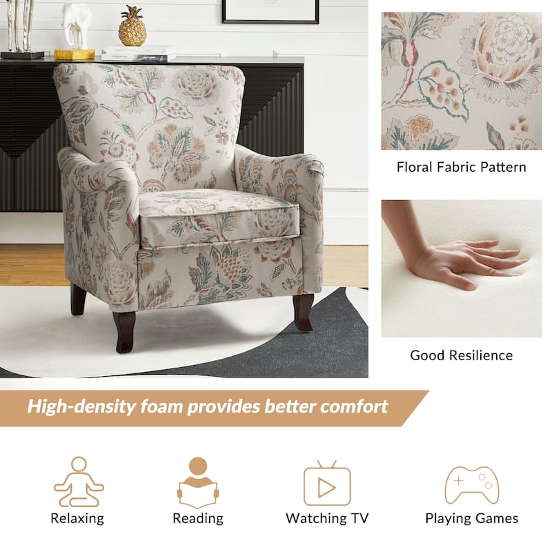 Samouel Modern Floral Upholstered Armchair with Wingback Design by HULALA HOME