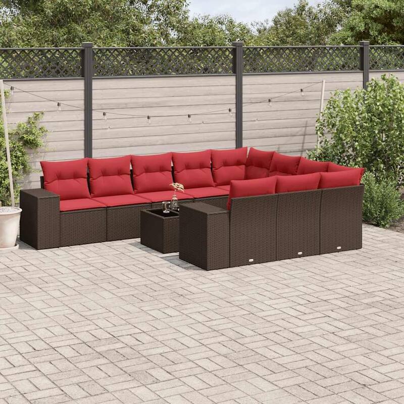 vidaXL 10/11 Piece Patio Sofa Set with Cushions Black/Brown/Gray Poly Rattan - 24.4 x 24.4 x 27.2