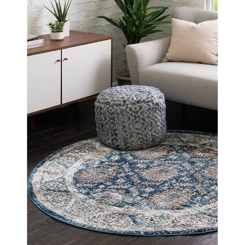 Traditional Jeopok Collection Area Rug - Blue - 12' Round