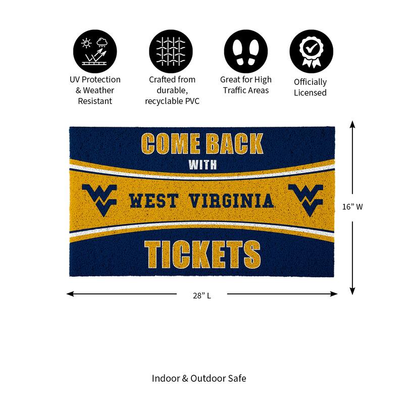 West Virginia University 28 in. x 16 in. PVC "Come Back With Tickets" Trapper Door Mat