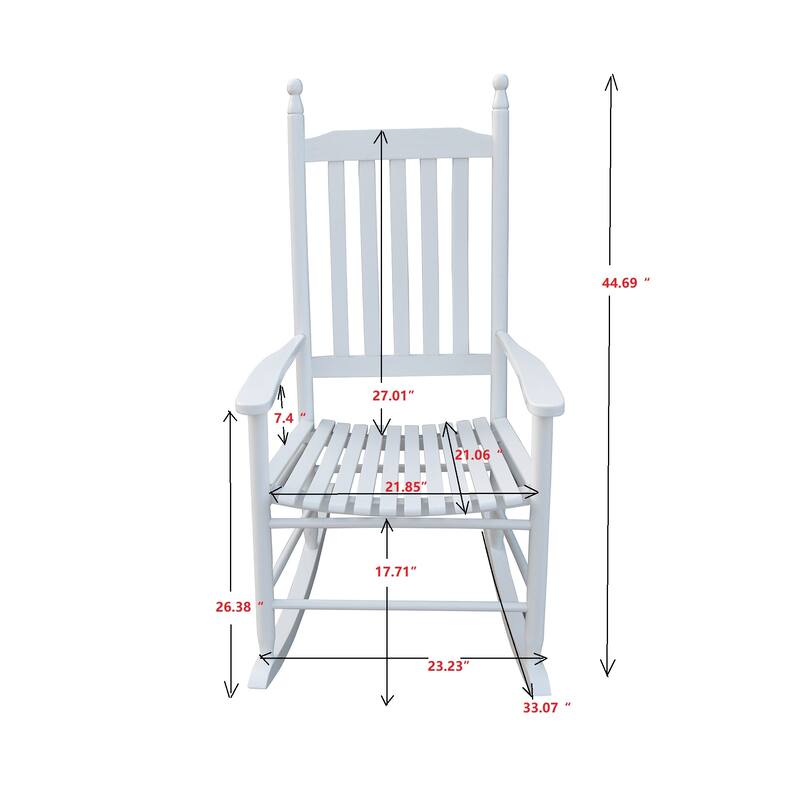 Anmytek White Wooden Rocking Chair with Slatted Back and Seat, Solid Wood Weather Resistant Finish, Wide Armrests