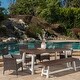 preview thumbnail 12 of 21, Linden Outdoor 6 Piece Rustic Iron and Acacia Wood Dining Set by Christopher Knight Home sandblast dark brown/white
