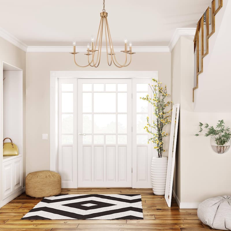 Rella Modern Glam 6-light Gold Chandelier Candlestick 28inch Wagon Wheel Dining Room Lighting Fixture