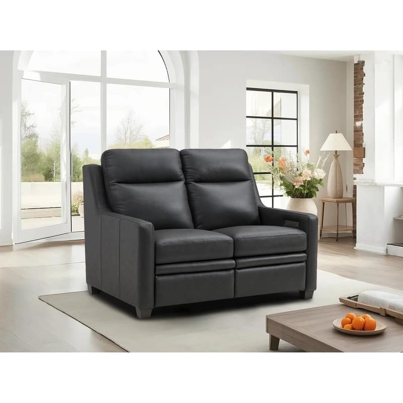 Genuine Leather Recliner Sofa 56" Triple-Motor Power Zero-Wall Reclining Loveseat with USB&USB-C Port - Charcoal