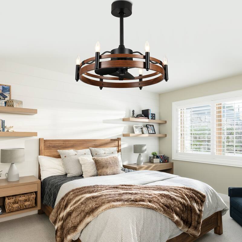 Bella Depot 24" Farmhouse Ceiling Fan with Light and Remote DC Motor 6-speed Reversible Metal Wheel Ceiling Fan - 24 Inches