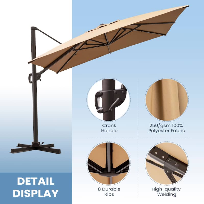 11 x 9 FT Outdoor Aluminum Cantilever Offset Umbrella with Base Stand