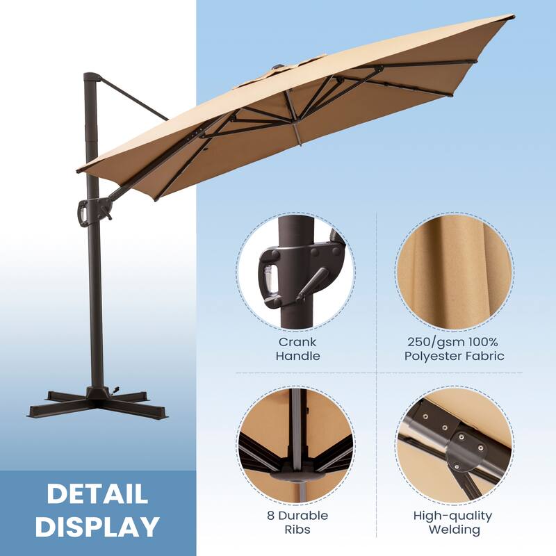 Outdoor 11 x 9 FT Patio Cantilever-Offset Umbrella with 4-Piece Fillable Weighted Base