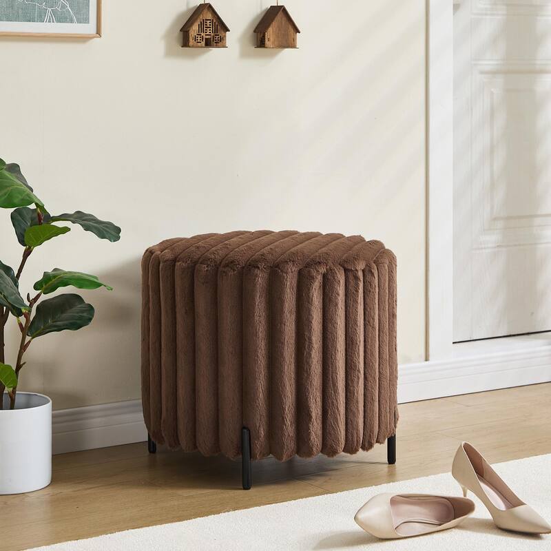 22.05" Wide Upholstered Round Pouf Ottoman Foot Rest with Black Metal Legs