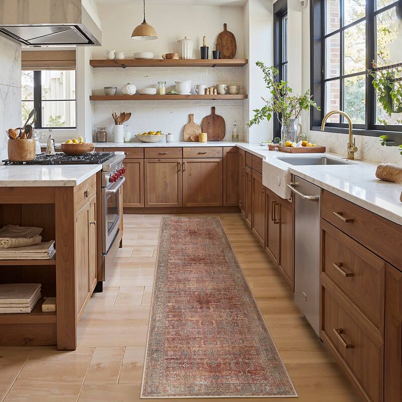 Mcow Floral Collection Machine-Washable Non-Slip Area Rug