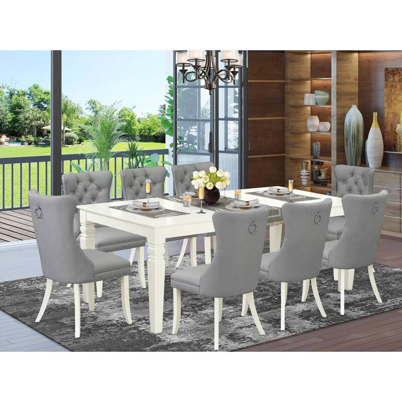 East West Furniture Dining Set Contains a Rectangle Kitchen Table and Upholstered Chairs, Linen White (Pieces Options) - LGDA9-LWH-27