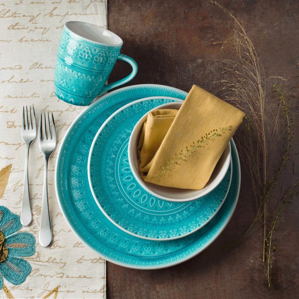 Euro Ceramica Fez Reactive 16 Piece Dinnerware Set (Cereal Bowl Assorted) - Service for 4