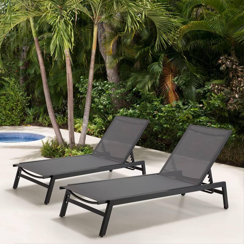 Erommy Outdoor Chaise Lounge, Aluminum Patio Lounge Chair with Wheels, All-Weather Five-Position Adjustable Reclining Chair - One pair