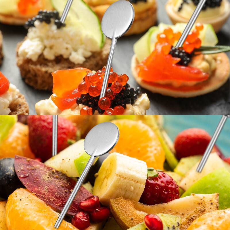 Metal Cocktail Toothpicks Round Shape Drink Picks Cocktail Skewer - Silver