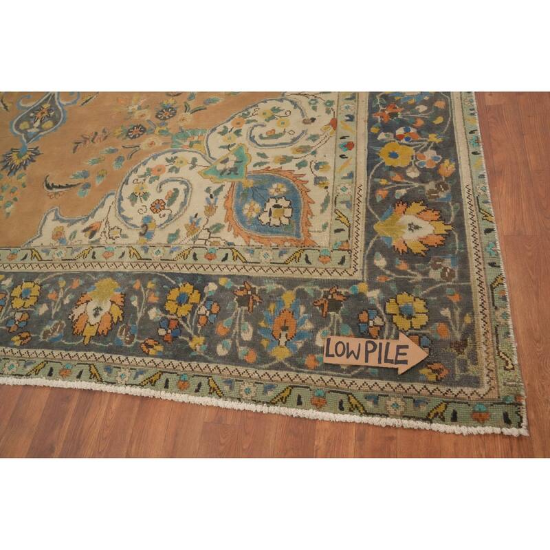 Hand Knotted Oriental 100% Wool Carpet Traditional Floral Oranges & Rust Tabriz Area Rug - 13' 0'' X 9' 9''
