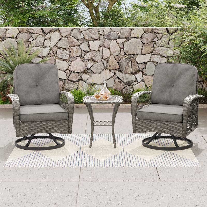Corvus Livorno Outdoor 3-piece Steel Wicker Swivel Chat Set