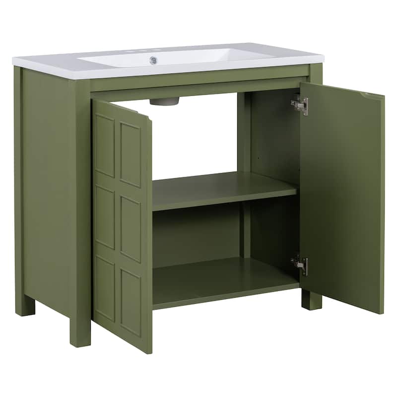 36" Bathroom Vanity with Undermount Resin Sink Combo Set, Solid Wood Frame Bathroom Storage Cabinet with Adjustable Shelves
