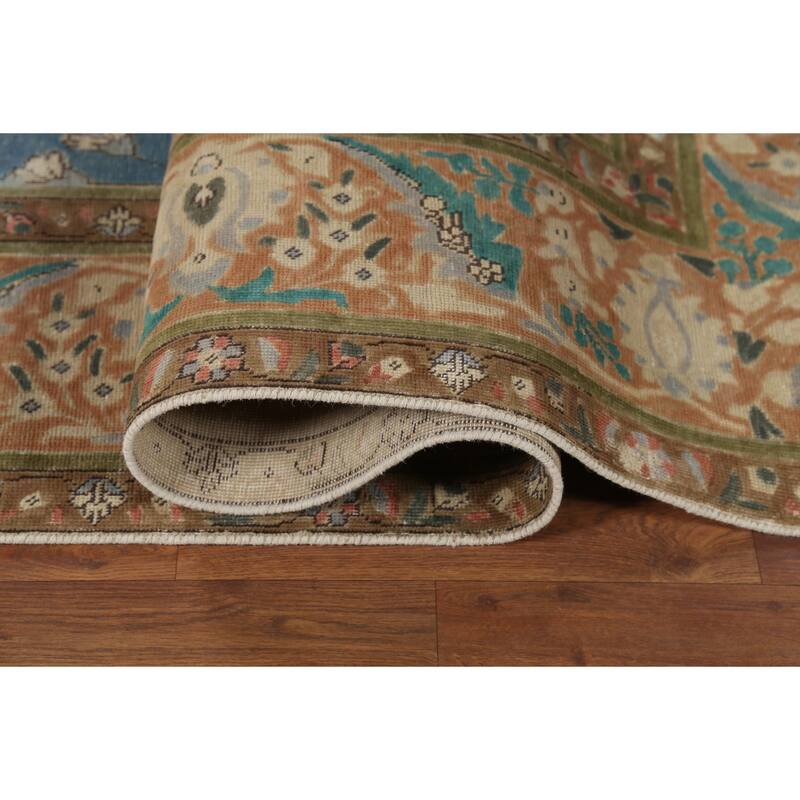 Blue Tabriz Persian Vintage Rug Hand-Knotted Wool Carpet - 9'6"x 12'9"