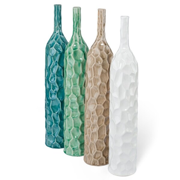 Hammered Pattern Ceramic Vases ortment of 4 Multicolor