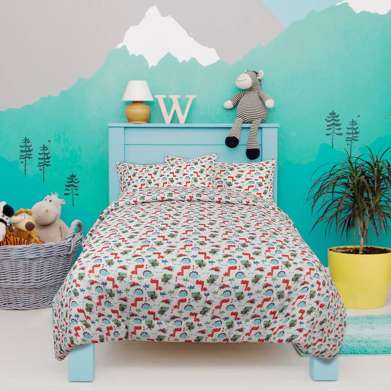 Full Multicolor 5 Piece Microfiber Fabric Comforter Set Dino Series