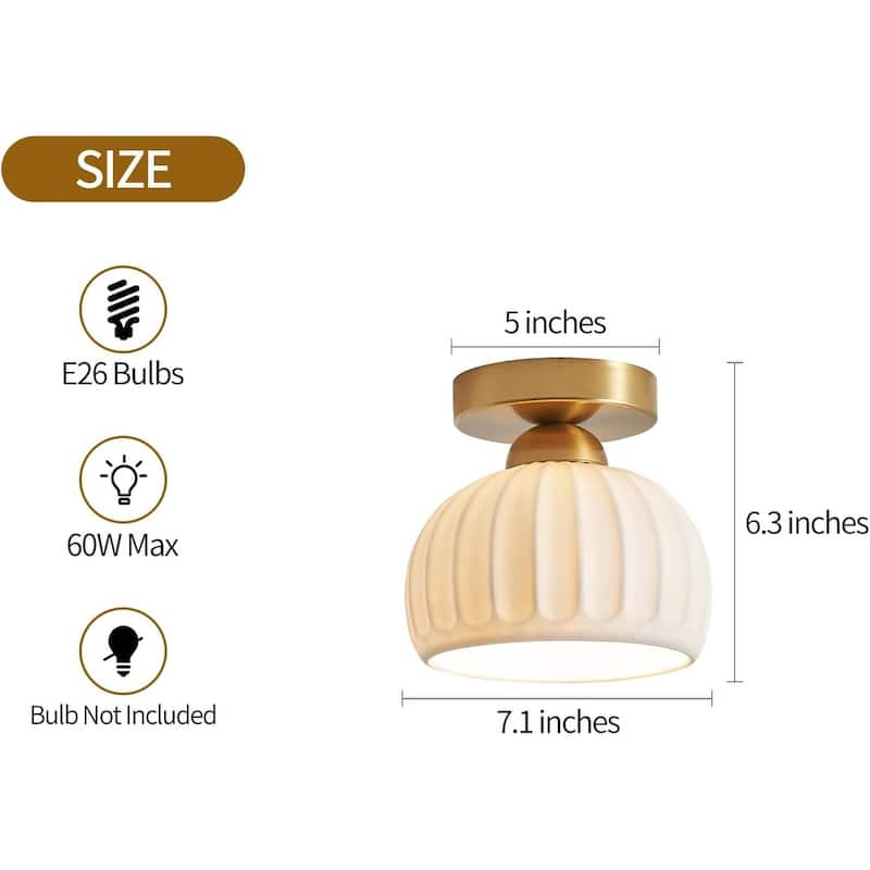 2 pack ceiling light gold flush mount light ceramic, iron porch light