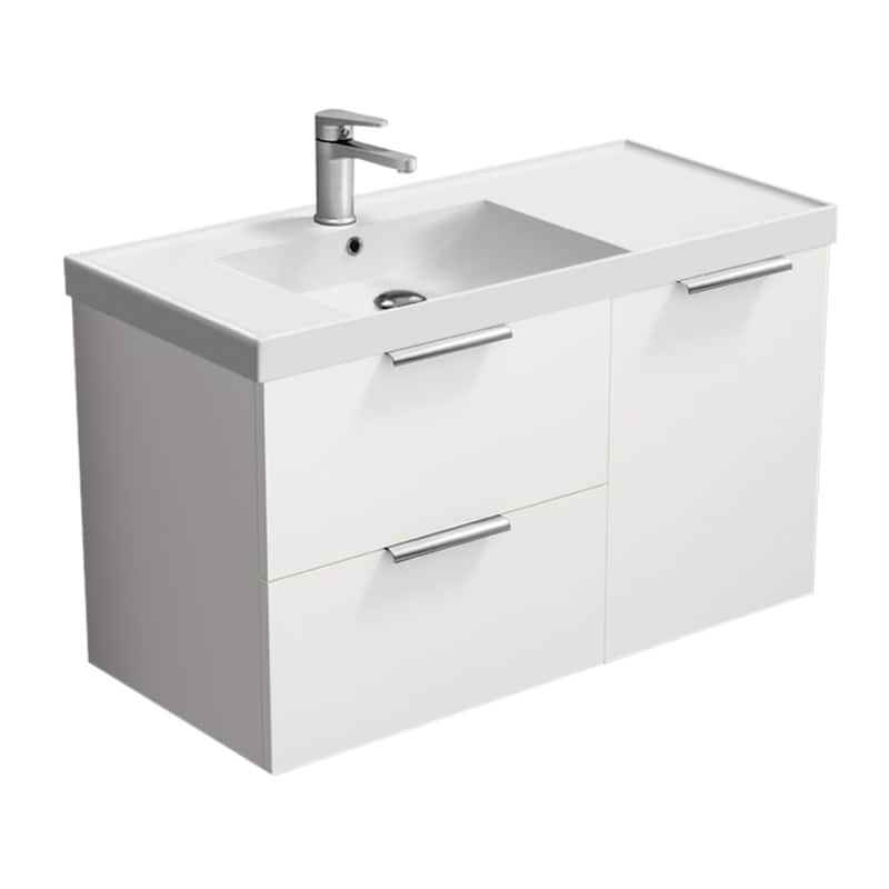 Nameeks Lisbon-3619-W Lisbon 36" Wall Mounted Single Basin Vanity Set - Gloss White / Chrome - Painted