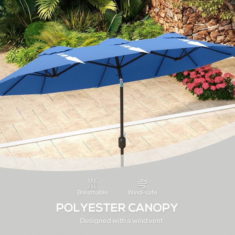 Outsunny Double-sided Patio Umbrella 9.5' Large Outdoor Market Umbrella with Push Button Tilt and Crank, 3 Air Vents and 12 Ribs