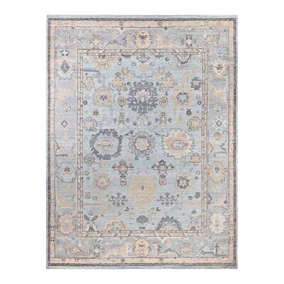 Floral One-of-a-Kind Hand Knotted Area Rug - Light Blue - 9' 0" x 11' 10"