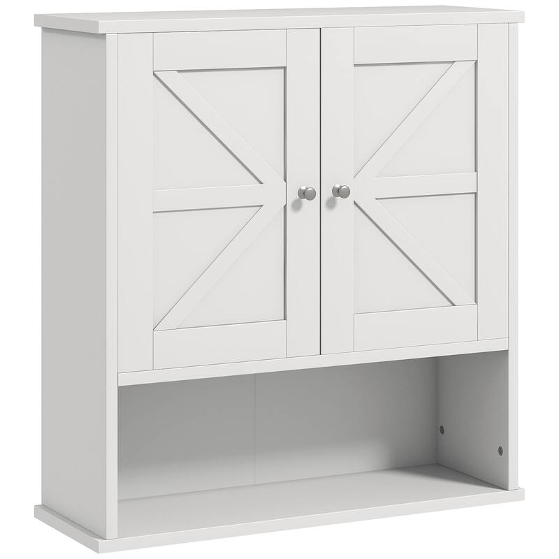 Bathroom Wall Cabinet, Wall Mounted Medicine Cabinet with Open Shelf & Adjustable Shelf, Storage for Laundry Room, White - White