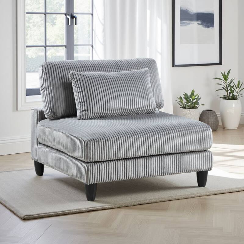 Mear Modular Armless Chair w Black Solid Wood Legs, Gray Corduroy