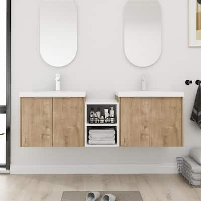 Bathroom Vanity With Sink In 24/36/48/60/72/84 Inch, Floating Bathroom Vanity With Soft Close Door and Shelf