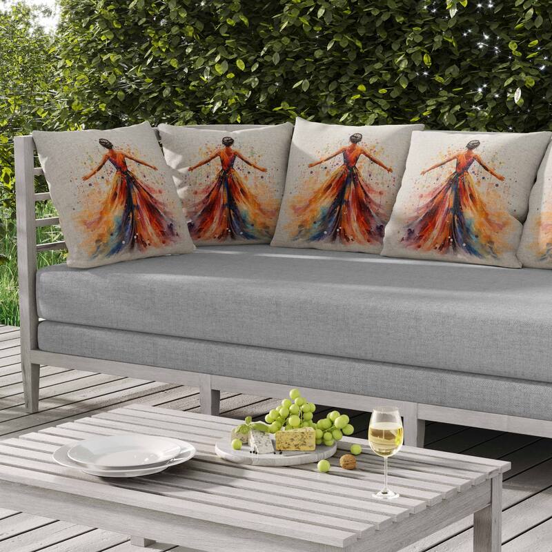 Dancing Girl Indoor/Outdoor Reversible Throw Pillow Multi