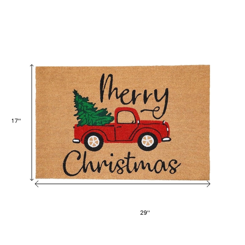 HomeRoots 17" X 29" Brown Red And Green Christmas Merry Christmas Outdoor Coir Door Mat - 17.00' X '29.00