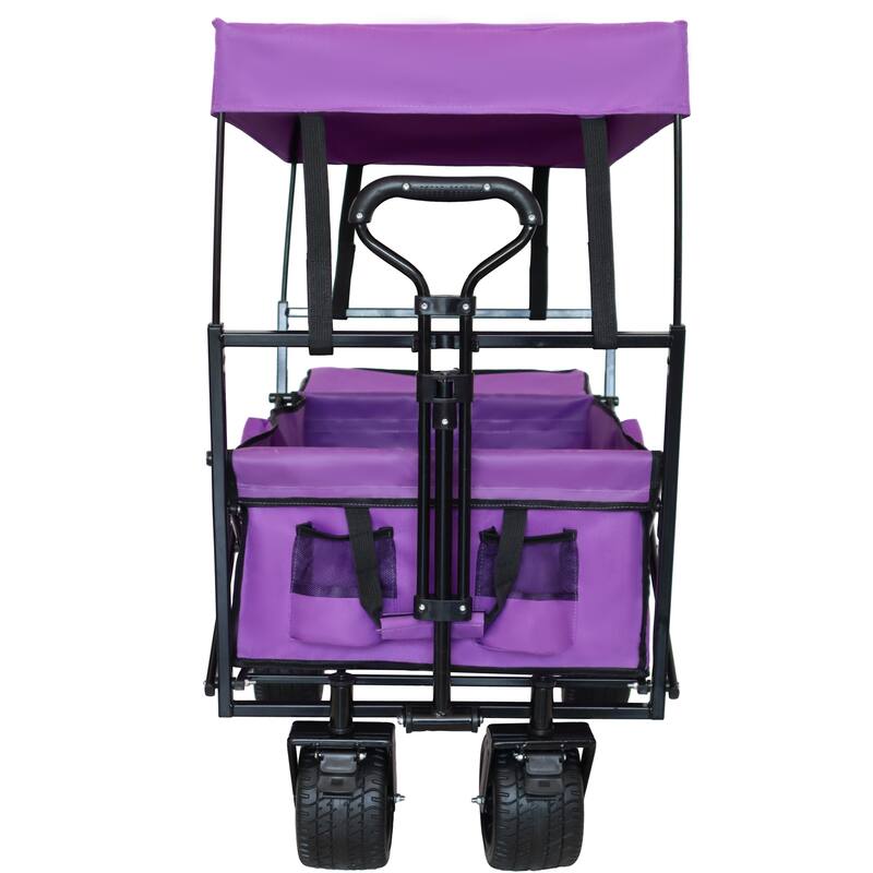 480lb Collapsible Wagon with Canopy - Lightweight Design with 7" All-Terrain Wheels, Purple