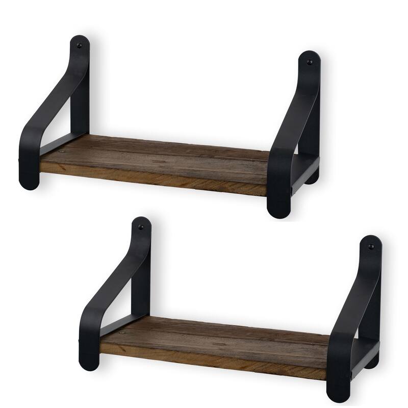 Rustic State Reclaimed Wood Shelf With Iron Bracket 16 Inch