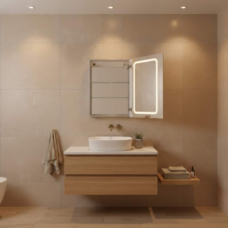 Whitehaus Collection Medicinehaus Recessed Single Door Medicine Cabinet with Outlet and LED Power Dimmer for Light