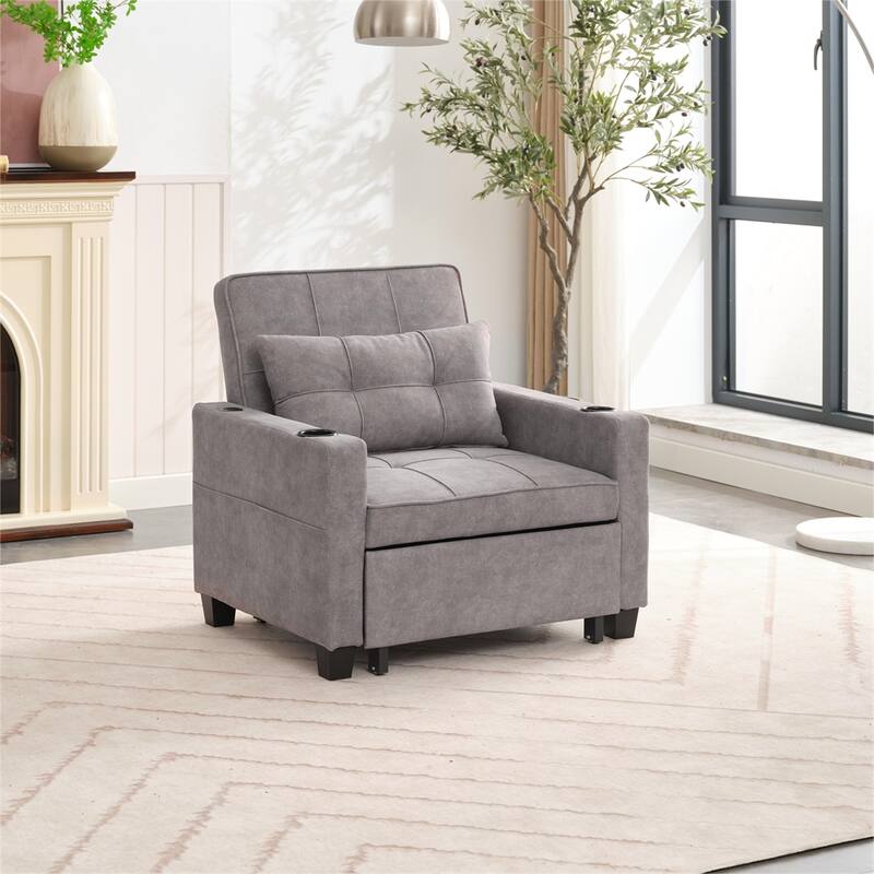 3-in-1 Pull Out Convertible Sleeper Chair w/ USB Ports,Wear Resistant - Light Grey