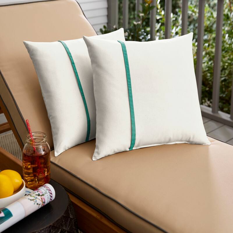 Sorra Home Sunbrella Outdoor Single Petite Flange Pillow Set of 2 - Sunbrella - Canvas Natural/Canvas Teal - 16 in H x 16 in W x 6 in D