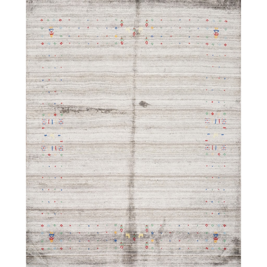 Hand Knotted Oriental Viscose Silk Carpet Tribal Animal Pictorial Greys & Charcoal Gabbeh Area Rug - 6' 2'' X 5' 11''